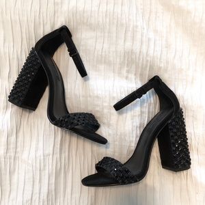 Zara Black Stud Block Heel Sandals, Size 7